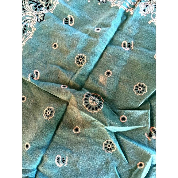 Vtg Aqua Bandana Color Fast Made in USA RN 13960 Cotton - Picture 3 of 4